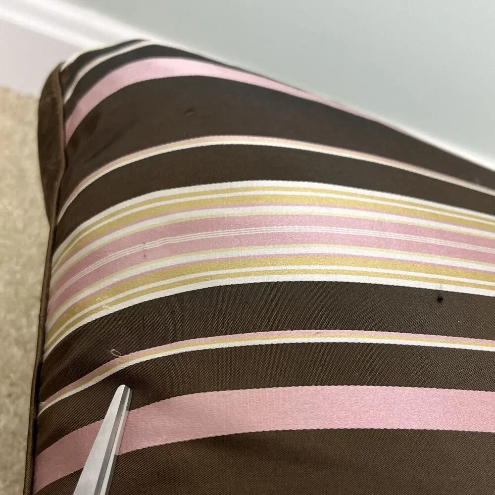 2 100% Silk Striped Throw Pillows Cushions Feather & Down Inserts 18x18 NWT Read